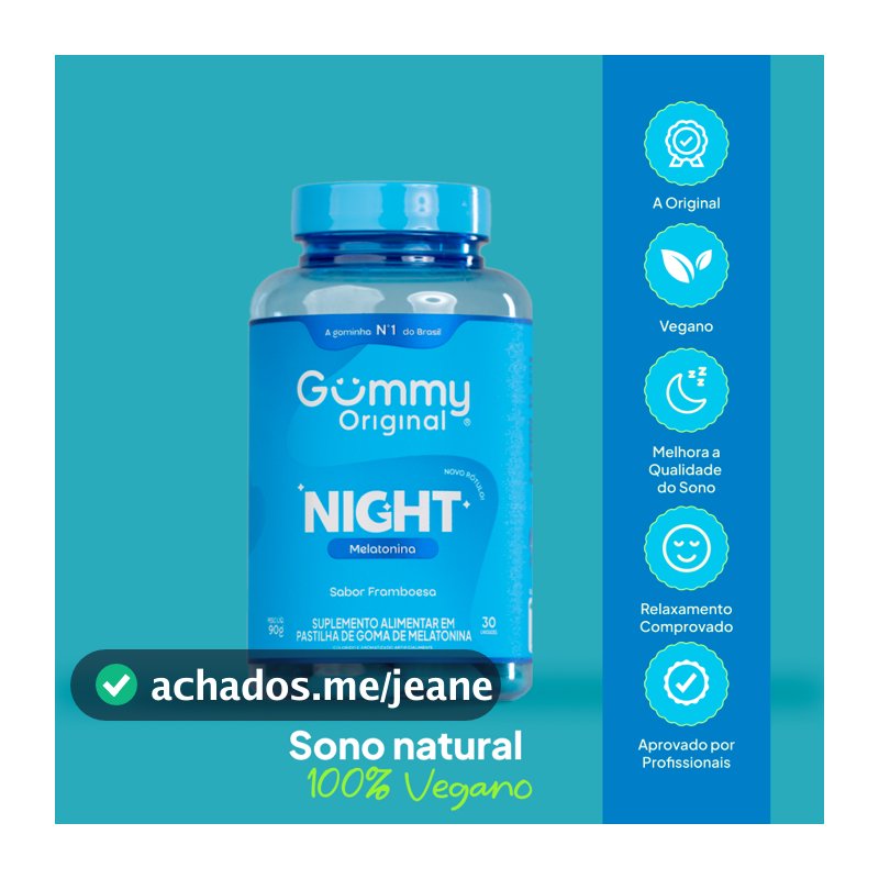 Gummy Night Melatonina em Goma Sabor Framboesa 30 Gomas Auxilia o Sono