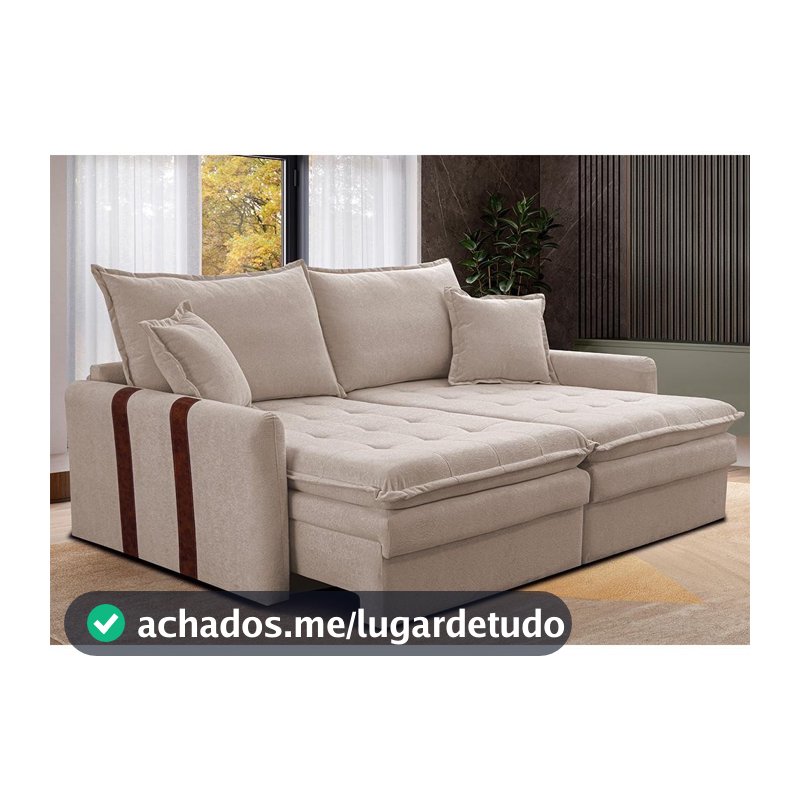 Sofá Baú Sem Caixa Retrátil 1,80m SoftGel Bonnie Boucle Bege Claro Cama inBox