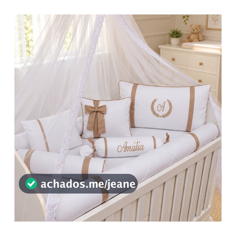 Kit Protetor de Berço Branco e Ocre 100% Algodão Personalizado