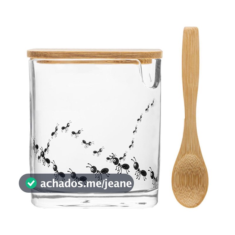 Açucareiro de Vidro com Tampa e Colher de Bambu New Bug Lyor Porta Açúcar Estampa Divertida Fofa Mesa Posta Café Cozinha