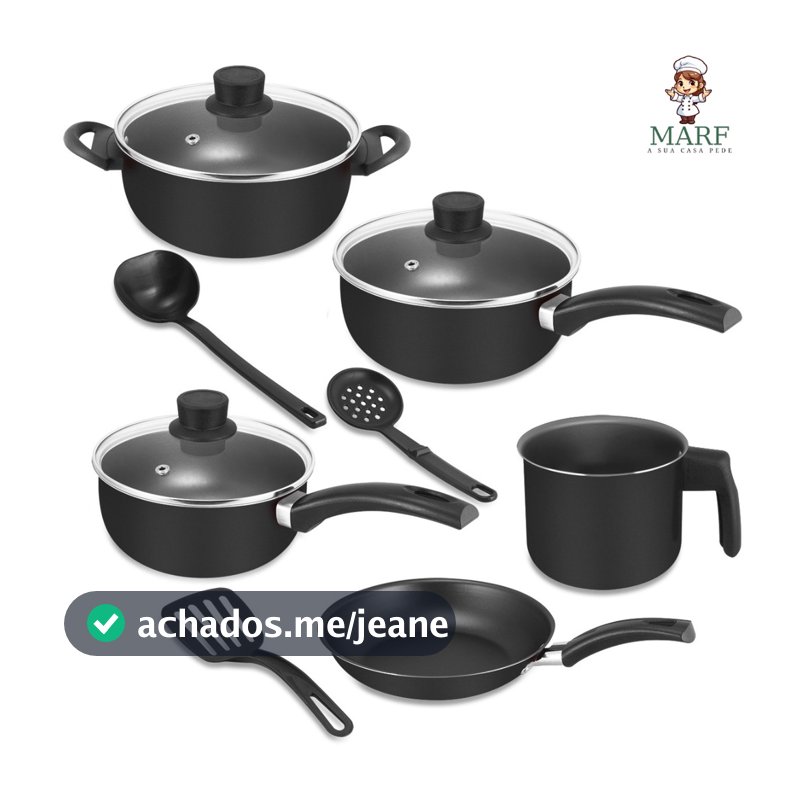 Conjunto de Panelas Antiaderente 8 Peças Teflon Premium 5 Camadas com Tampa de Vidro – MARF