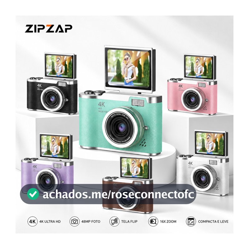 câmera digital com zoom 4k ccd 8x, adequada para fotografia estudantil, compacta de 48mp, tela flip selfie de 180°