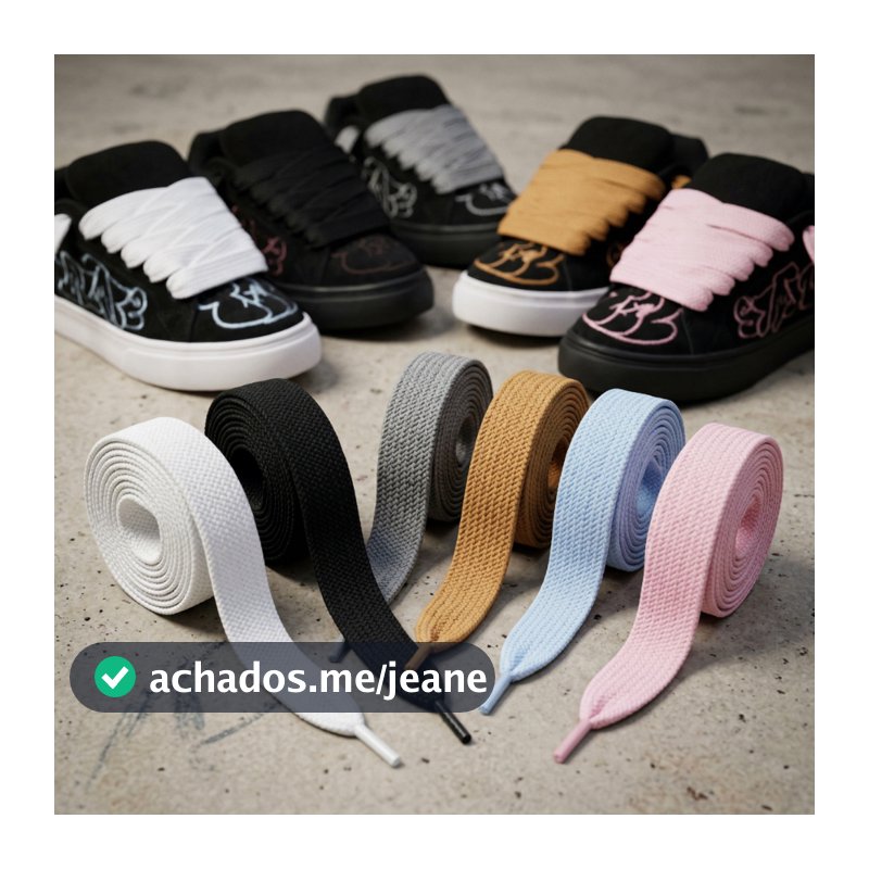 Kit 2 Pares Cadarço Largo Estilo Hip Hop Dança Chato Fat Lace Grosso 17mm 120 cm Streetwear Urbano