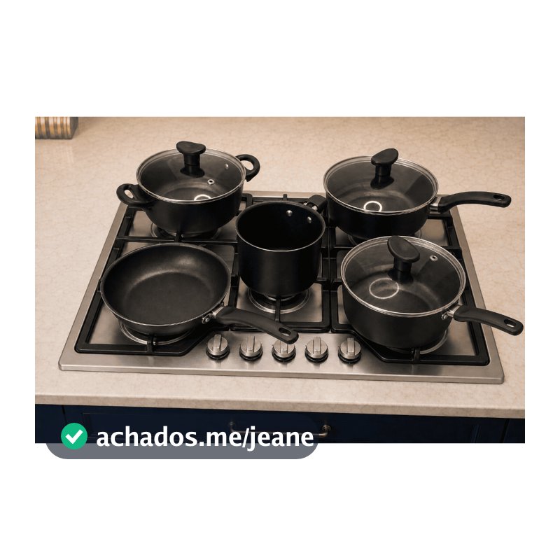 Promoção Jogo de Panelas de Alumínio Antiaderente 5 Peças, Tampa de vidro e Brindes