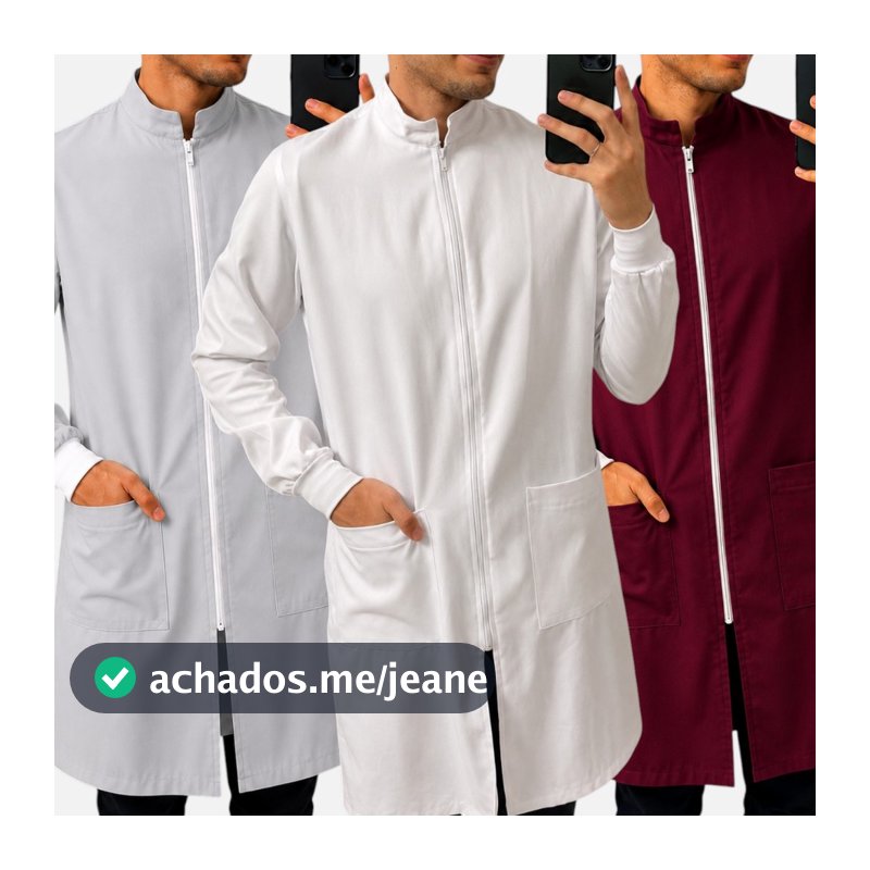 Jaleco Masculino Liso Várias Cores Crepe Barbie Gola Padre Manga Longa Enfermagem Odontologia