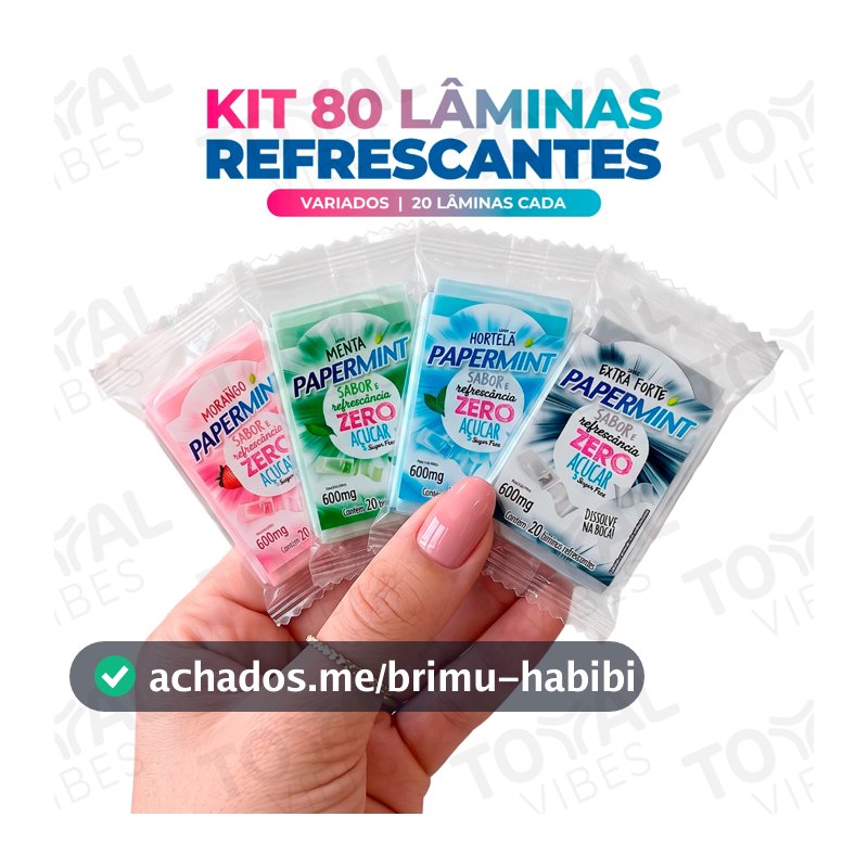 Kit 80 Lâminas Refrescante Zero Açúcar Papermint Dental Sabor Morango Cuidados Bucal