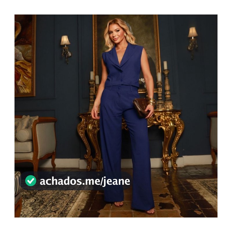 Conjunto Feminino Alfaiataria Colete e Calça Pantalona Elegante Social