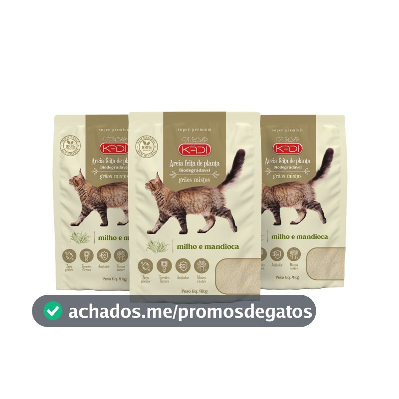 12kg AREIA HIGIÊNICA BIODEGRADÁVEL KADI PARA GATOS GRÃOS MISTOS 4KG