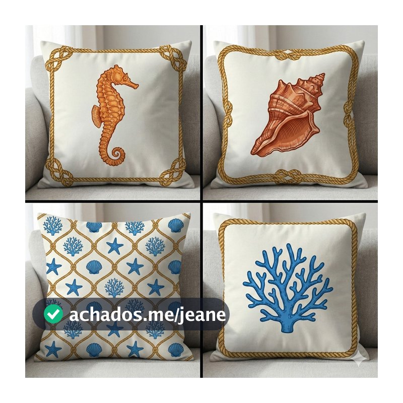 Kit 4 Capas De Almofada 45x45cm Decoração Praia Mar Estampas Premium Maritima Nautica