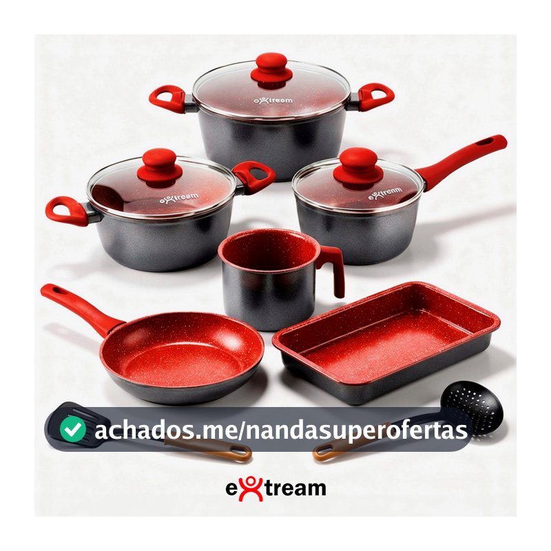 Jogo de Panelas Revestimento Ceramica Indução 8 peças Extream Atami Red Light