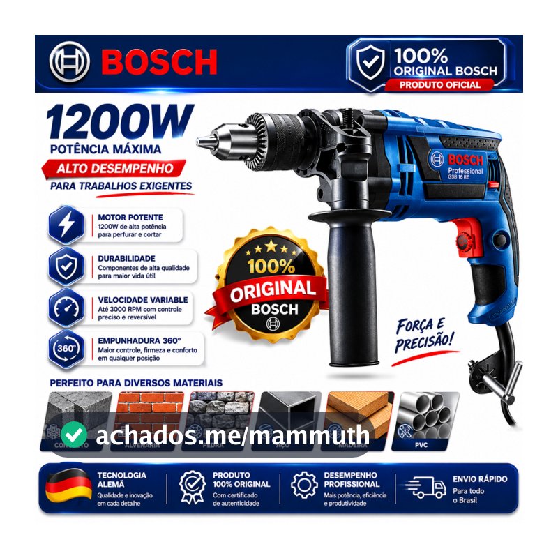 Furadeira Parafusadeira bosch  220V furadeira de impacto 1200W Auto Reverso de Impacto Profissional