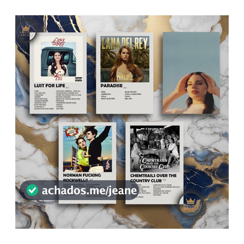 Quadro Decorativo Placas Lana Del Rey Quadro Discografia Album em MDF 30x20cm Full HD