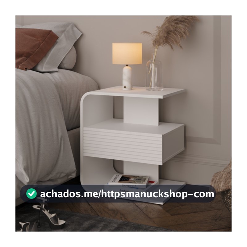 Mesa de Cabeceira 1 Gaveta e Nichos Moderna Mesa Lateral de Cama Celta - ViaNossa
