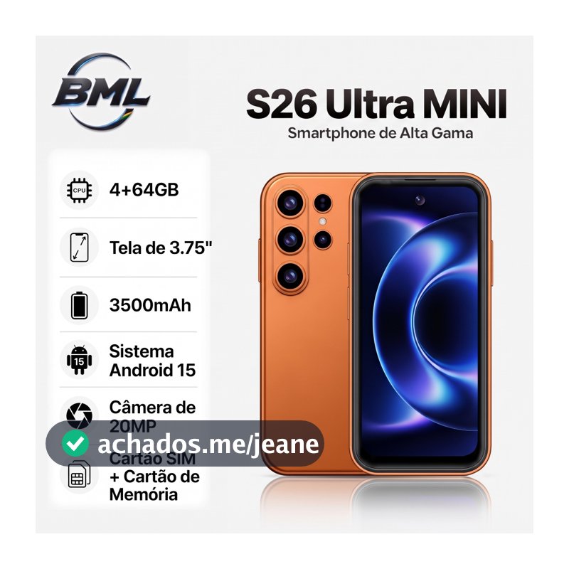 BML Celular S26ULTRAMINI Original Smartphone 64GB/4GB ram 5G LTE Wi-Fi Sim Android 10 3500mAh 3.73" Tela,Câmera 48MP