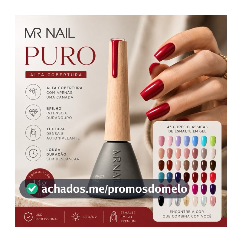 Esmalte em Gel MR NAIL 14g UV/LED Alta Cobertura Profissional 43 Cores Premium