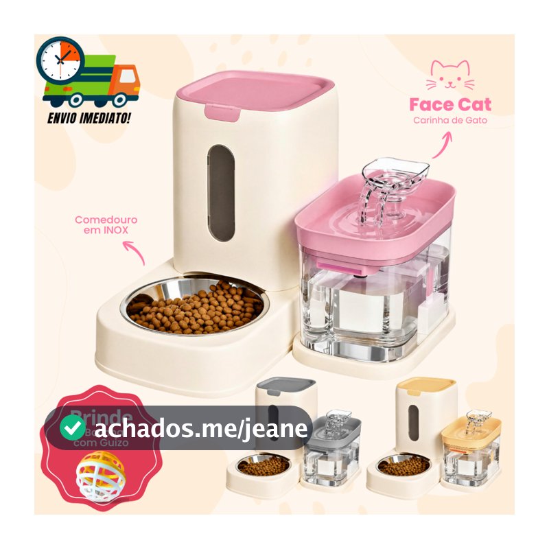 Kit Fonte Para Gatos e Cães Bebedouro Bivolt + Comedouro Automático Inox Luxo Prime + Guizo Promoção