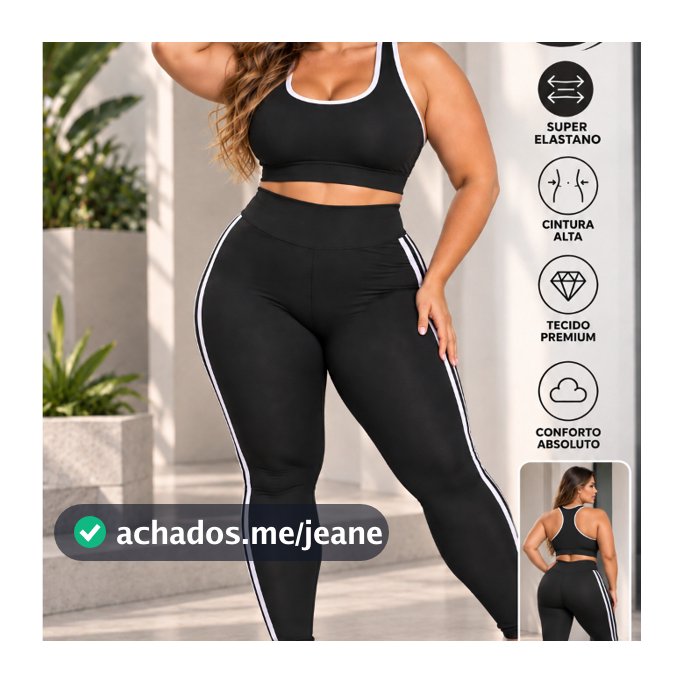 Conjunto Fitness Plus Size  Academia Com Listras G1-G4 Tecido Grosso, Super Elastano, Cintura Alta