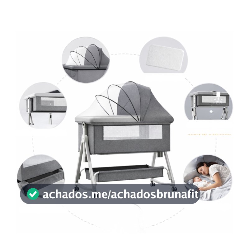 Berço Portátil Bebê Moisés com Mosquiteiro Rodinhas Colchão Incluso Cesto Organizador Recém-Nascido