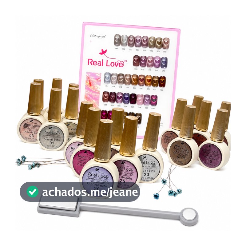 Kit 12 Esmaltes em Gel Magnético Olho de Gato Real Love 10 ml Cores Sortidas + Imã