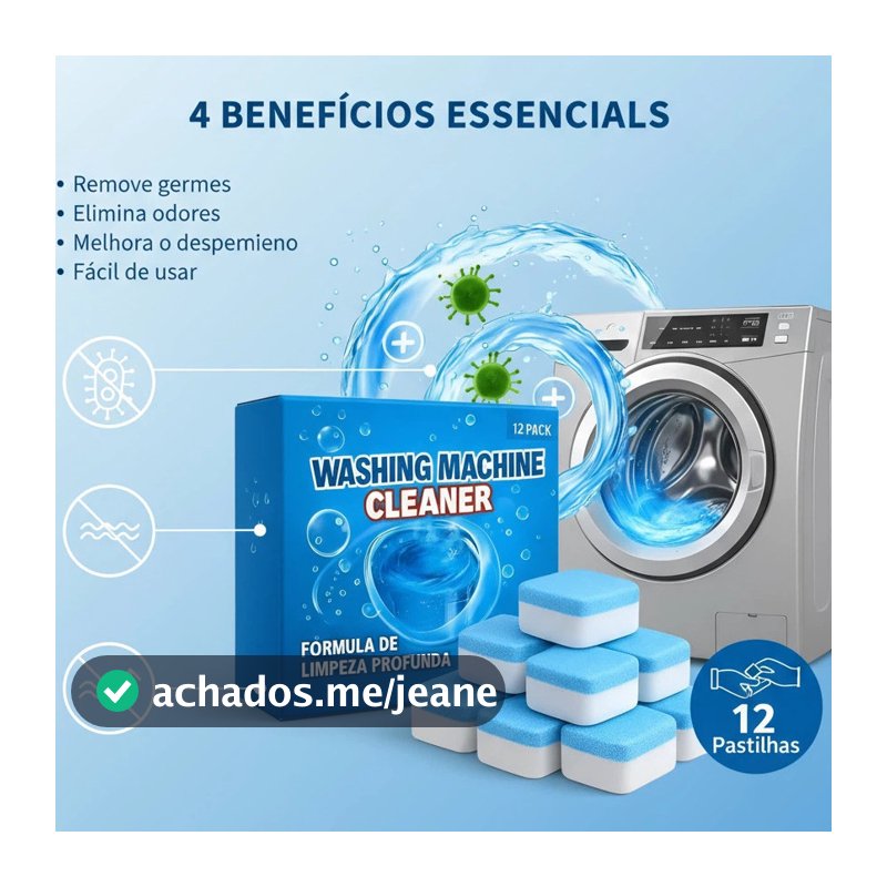 Pastilha Limpa Lavadora: Limpeza Profunda, Remove Manchas e Bactérias  Fácil e Rápido--Mwei Store