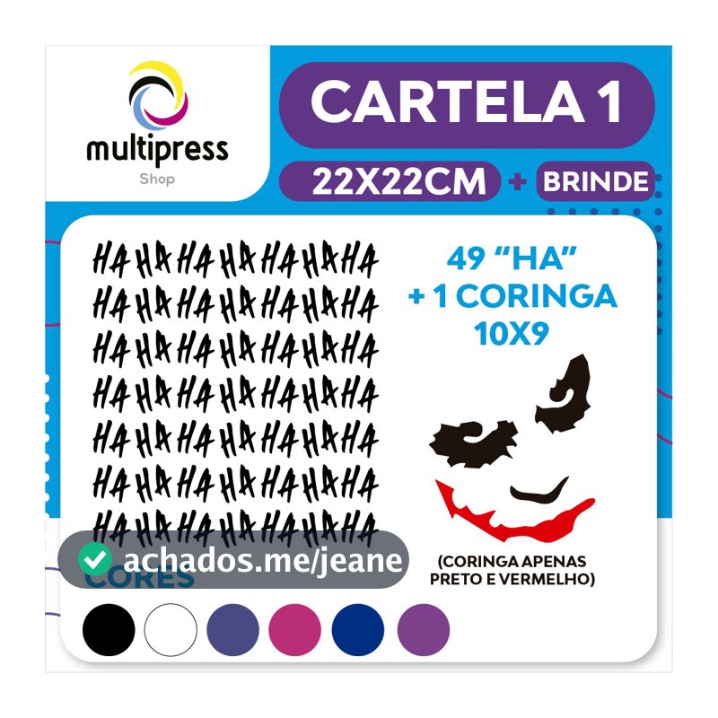 Cartela1 / Kit Adesivo do Coringa com 49 "HA" - 22x22cm + Brinde