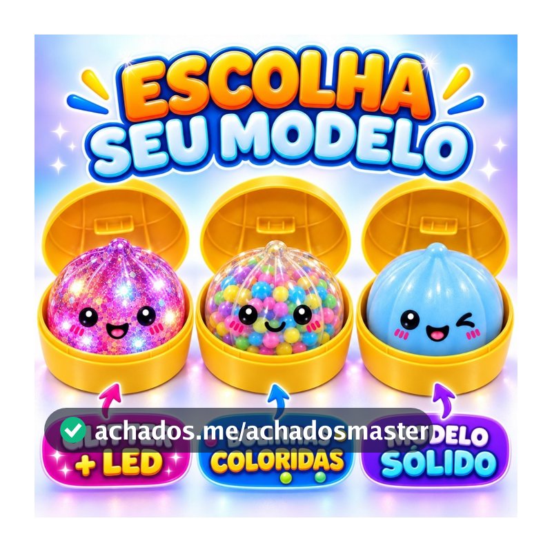Squishy Bolinho Dumpling Raro Brilhante Glitter Led 9cm Anti Estresse Pãozinho Baozi