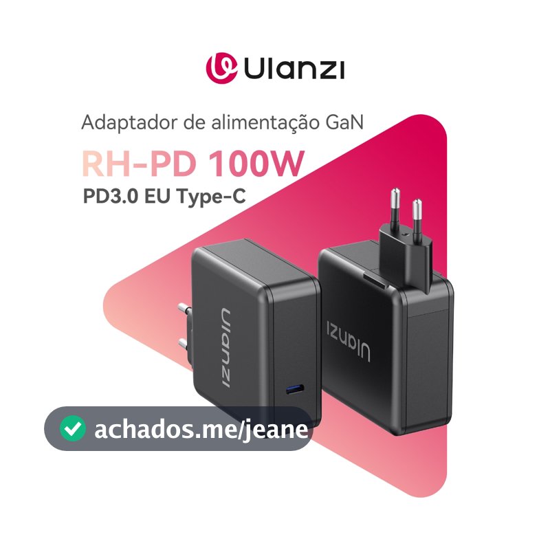 ULANZI RH-PD100W Adaptador de alimentação GaN PD3.0 EU Type-C para laptop/Celular/Câmera/Luz