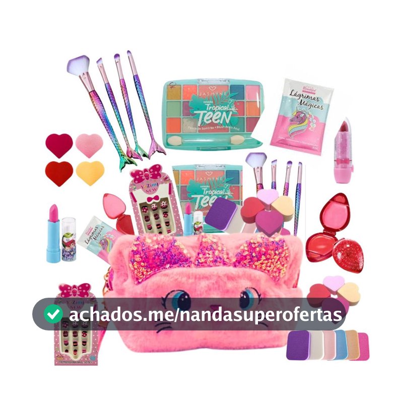 Kit maquiagem Bolsinha Sombras Pinceis batom gloss Unhas skin care completo