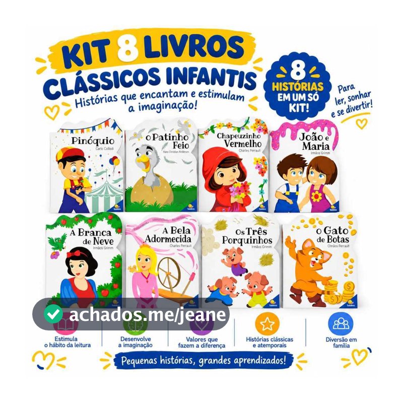 Kit 8 Livros Infantis Tesouros Clássicos | Contos Tradicionais para Crianças - Histórias Ilustradas