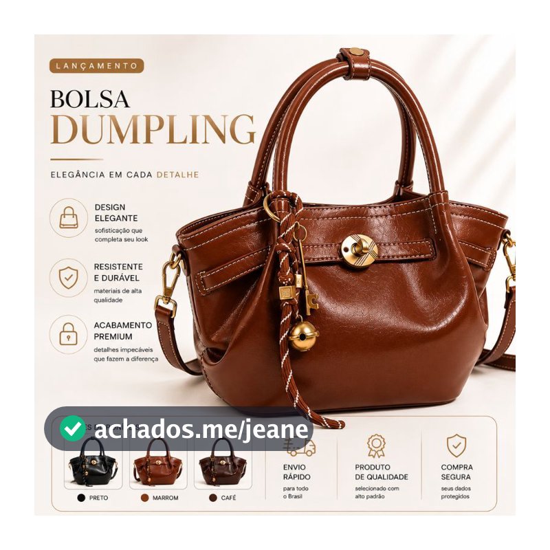 Bolsa Dumpling Premium Feminina Luxo Elegante Tiracolo Moderna Acabamento Sofisticado