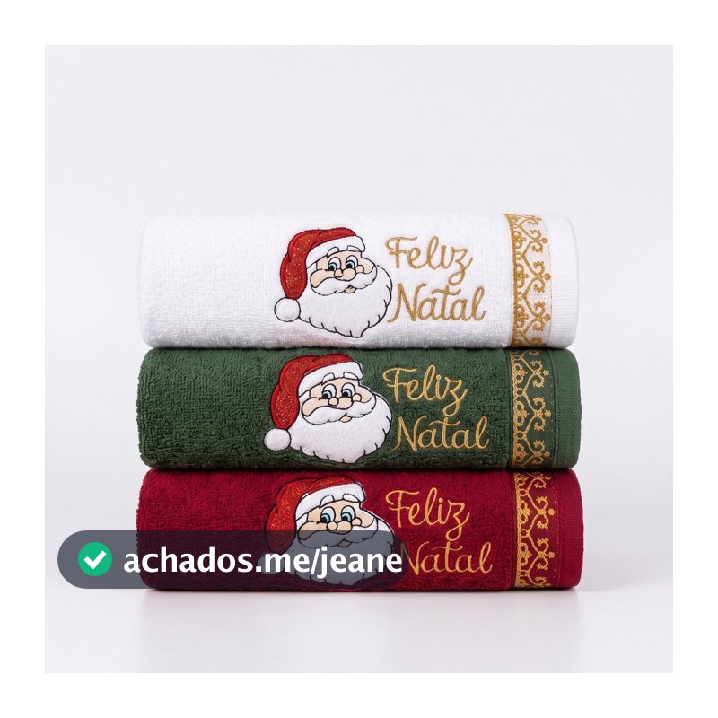 Kit 3 Toalhas Lavabo Natalinas 32x45cm Sortidas Papai Noel Bordado Macia Decorativa 100% Algodão