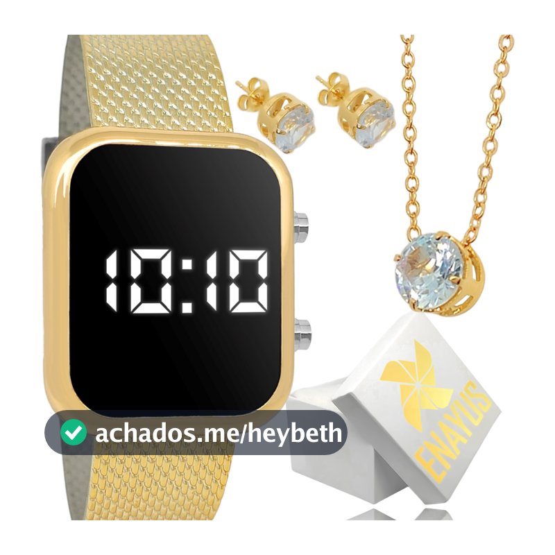Relógio Feminino Digital Led Dourado Lindo Original + Kit