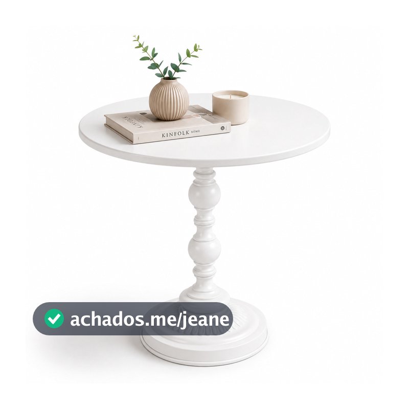 Mesinha Lateral de Apoio Redonda Ferro Mesa Canto Branca Vitino Roma 40cm x 52cm