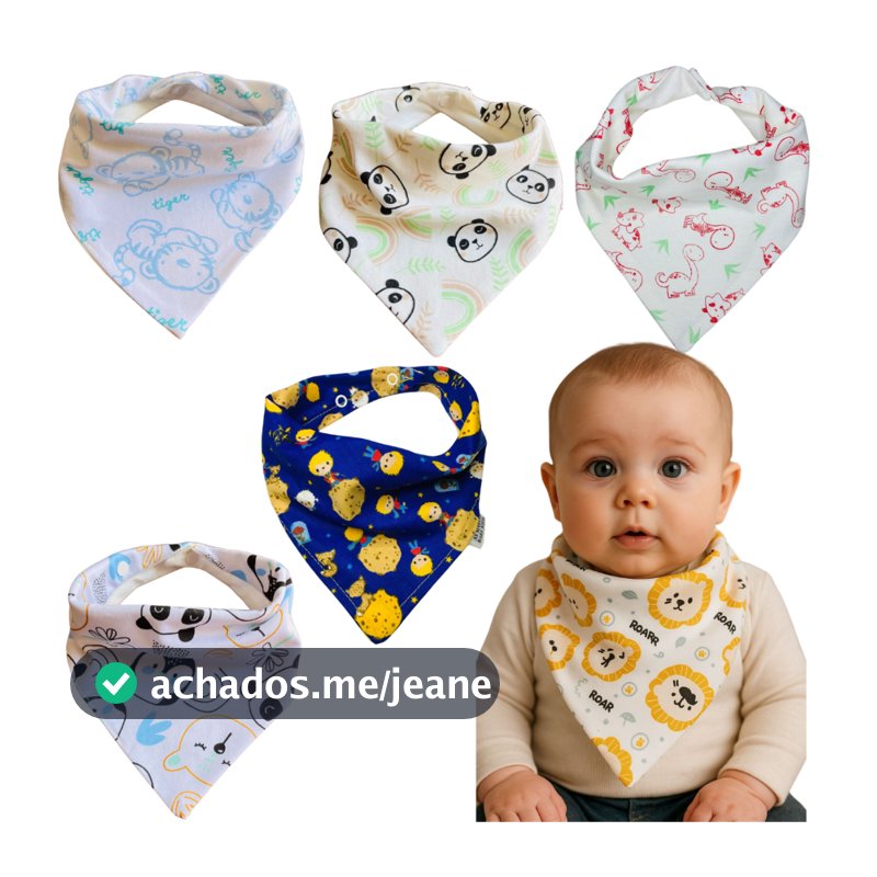 Kit C/10 Babadores Bandana de Bebê 100% Algodão Estampas Sortidas