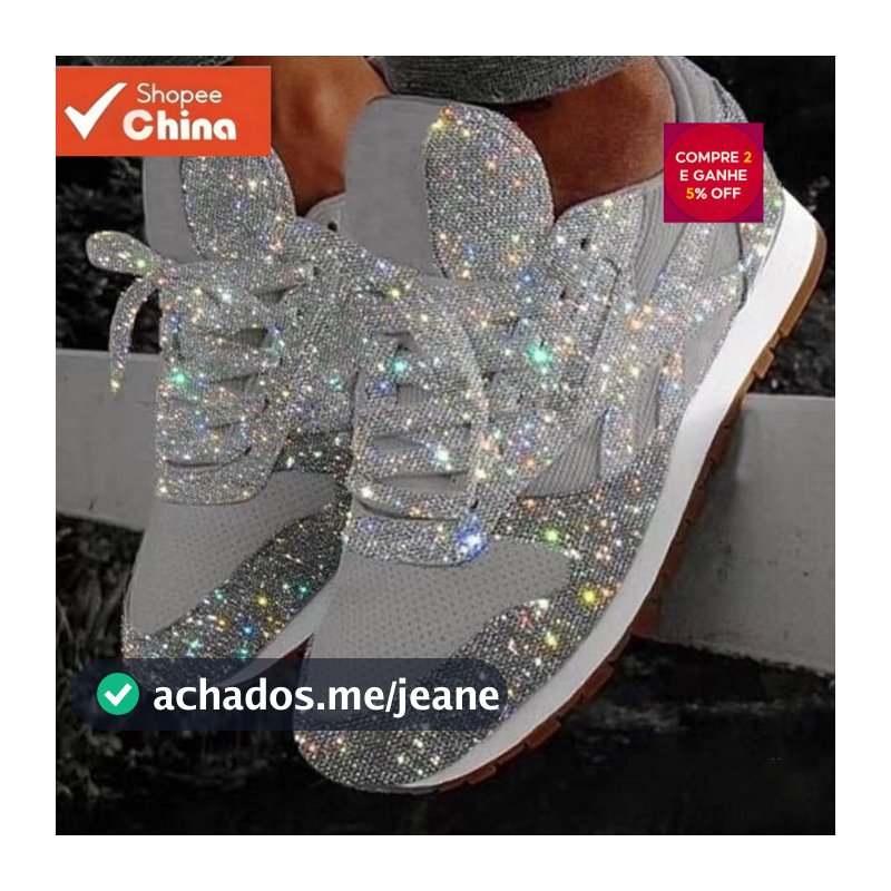 Sapatos Casuais de Lantejoulas Muffin Novo Estilo de Primavera Strass Respirável Comércio Exterior WATB