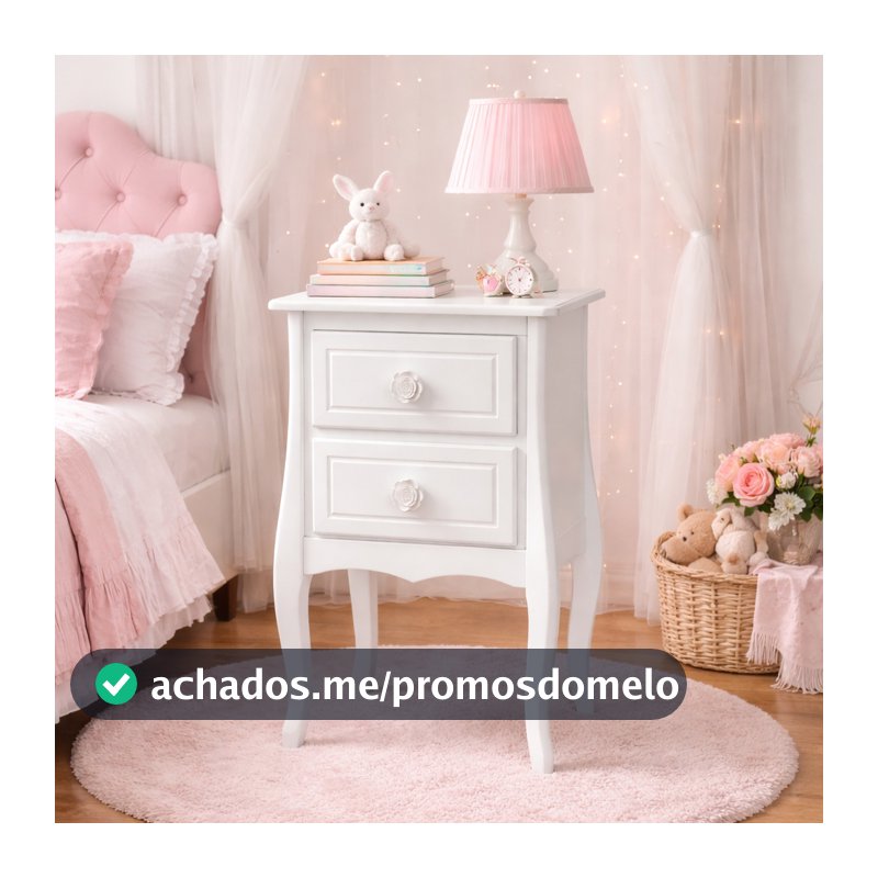 Mesa de Cabeceira Infantil Criado Mudo 2 Gavetas Com Puxador Decoração Quarto