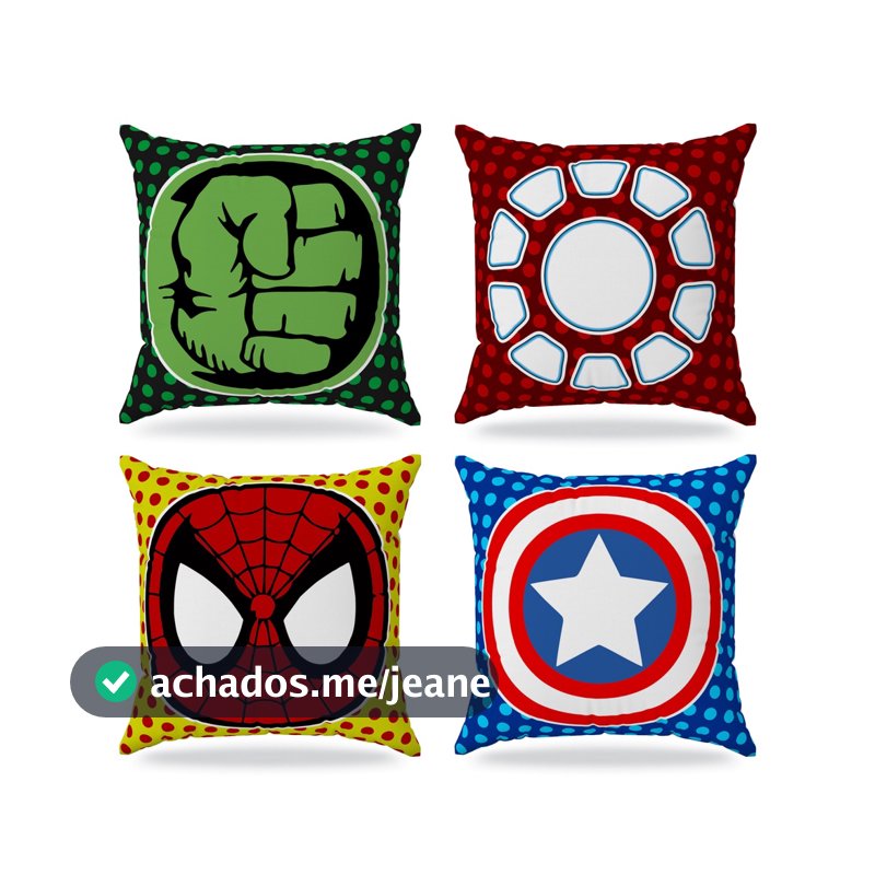 Kit 4 almofadas cheias Logos Herois - Decoração Presente 30x30cm