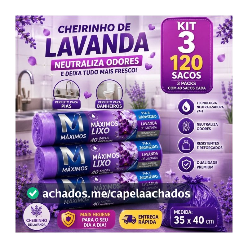 Kit Sacos de Lixo Perfumados Lavanda 10 L | 400 Sacos | Pia e Banheiro | 35x40cm | Neutraliza Odores