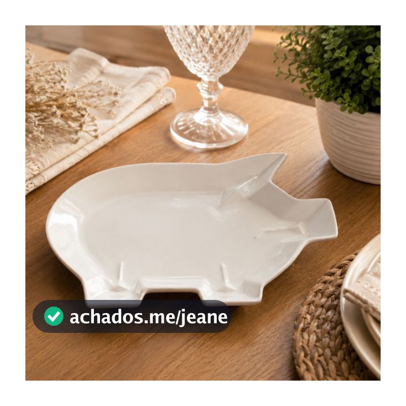Prato Raso Porquinho Cerâmica Branco para Feijoada e Servir Mesa Posta
