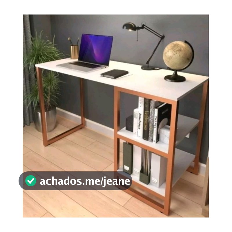 Mesa Escrivaninha 1,10 m com Prateleiras de Metal, Escritório, Estudo, Quarto, Organização prática