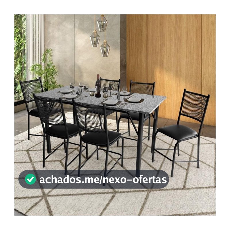 Mesa de Jantar Retangular Cairo com 6 Cadeiras e Tampo em Granito Famais