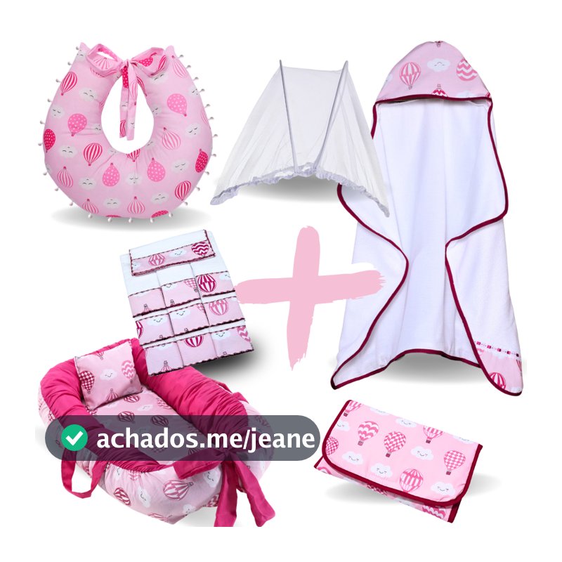 Kit 12 Peças Bebê Toalha de Banho Bebê + Ninho Redutor + Almofada +Trocador+ Mosquiteiro  + Toalha