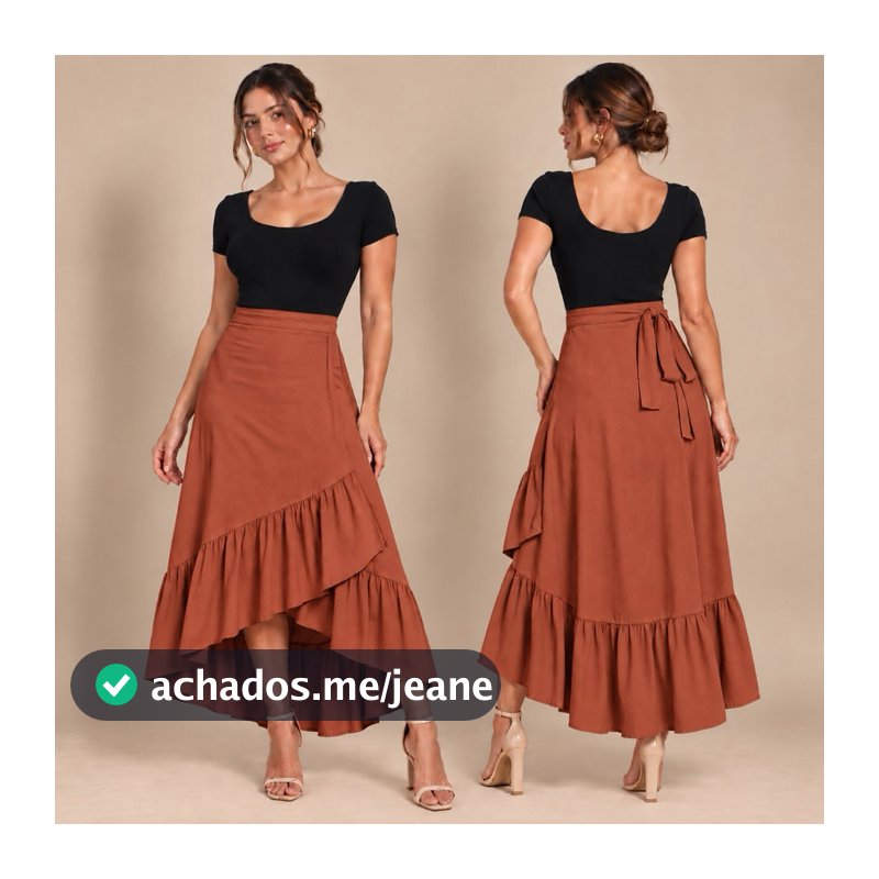 Saia Envelope Feminina Transpassada Viscolinho Babados Ajustável Versátil