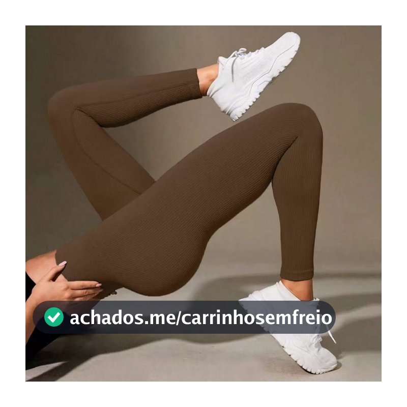 Calça Legging Canelada de Cintura Alta Sem Costura para Academia Feminina