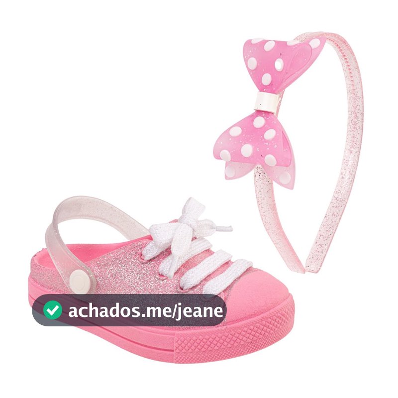 Sandália Infantil Menina Babuch Glitter Confortável com Tiara Antiderrapante