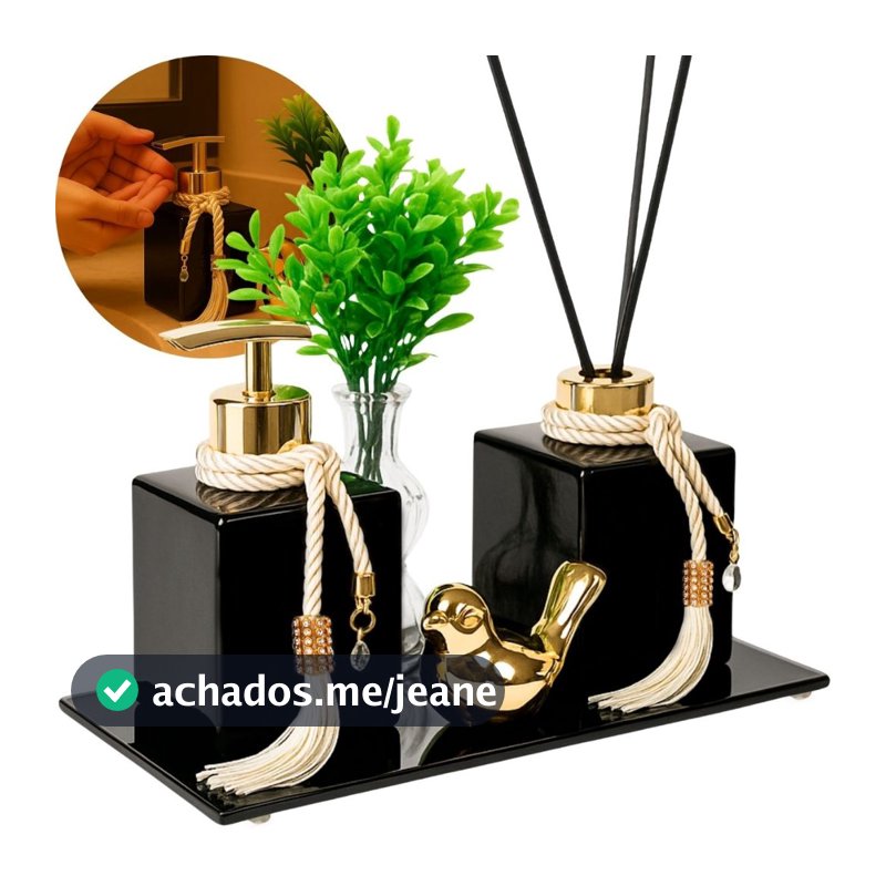 Kit Lavabo Super Luxo Com Vasinho e Bandeja Porta Saboneteira e Aromatizador 250ml