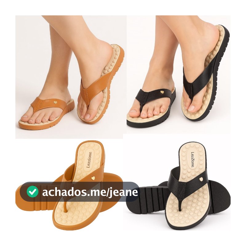 Kit 2 Pares Chinelo Feminino Tamanco Ortopedica Tratorada Confortavel Massageadora Caramelo/Preto