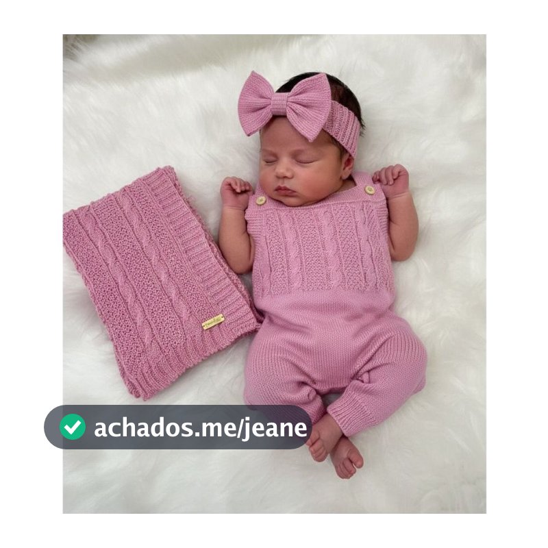 Kit Manta Jardineira Tricot Trança Bebê RN Saída de Maternidade Cobertor Macacão Infantil