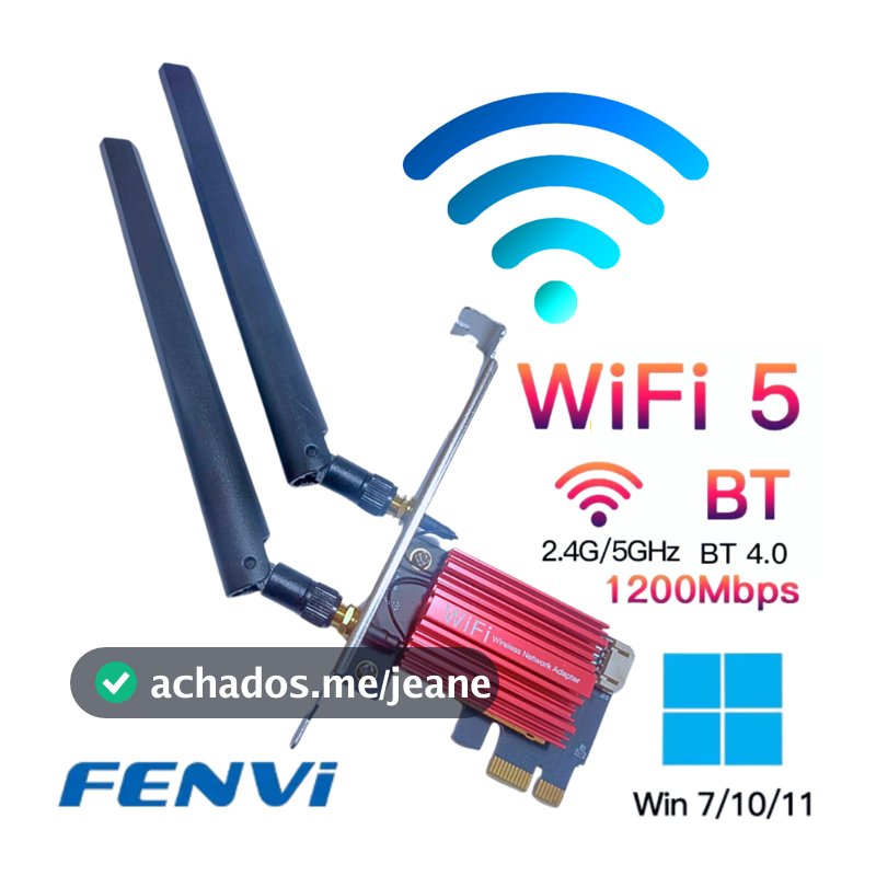 Placa de Rede Wifi 5 AC1200 dual band 2.4/5ghz c/ Bluetooth 4.0 Pci Express