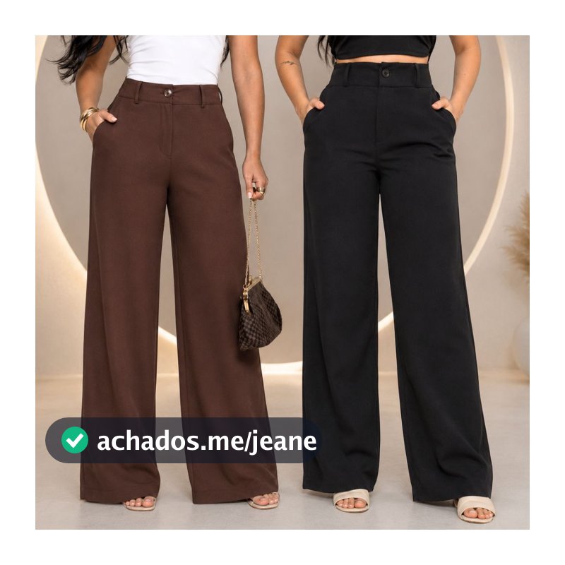 Calça Pantalona Feminina Alfaiataria Cintura Alta Wide Leg Social Elegante Com Bolso Premium